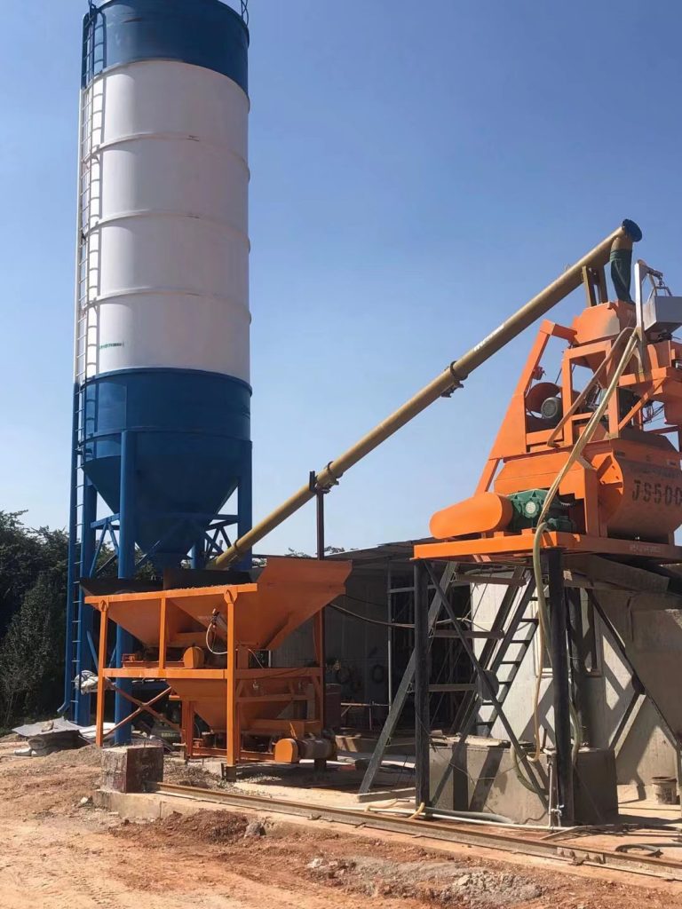 HZS25 concrete batching plant installation with 50ton cement silo HZS25 concrete batching plant installation with 50ton cement silo